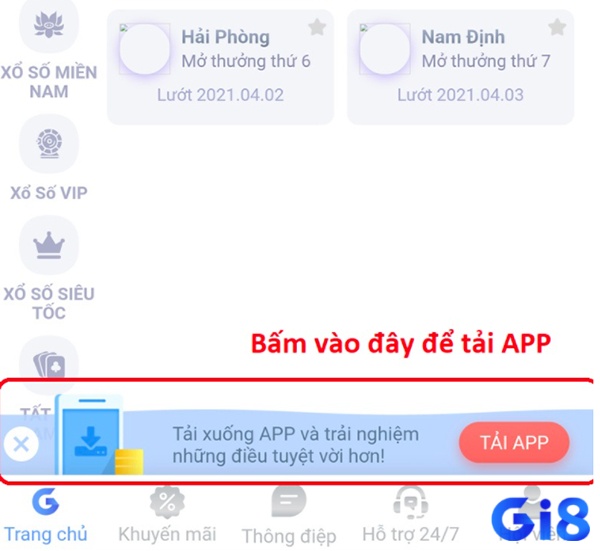 Click vào link tải app